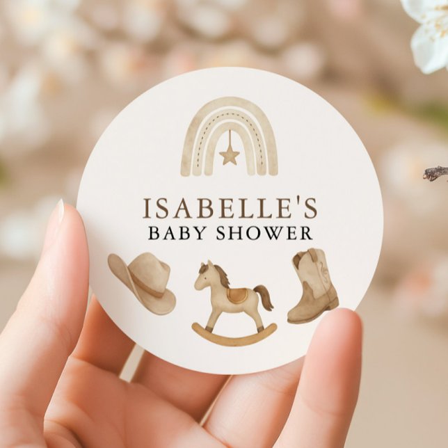 Pegatina Redonda Little Cowboy Baby Shower (Little Cowboy Baby Shower Classic Round Sticker)