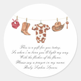 Pegatina Redonda Little cowboy baby shower - Prayer candle label