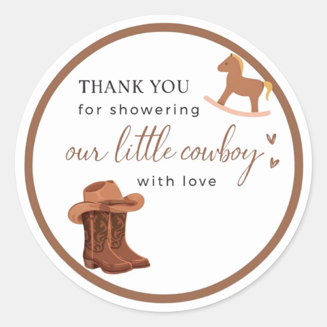 Pegatina Redonda Little Cowboy Baby Shower Thank You Sticker (Anverso)