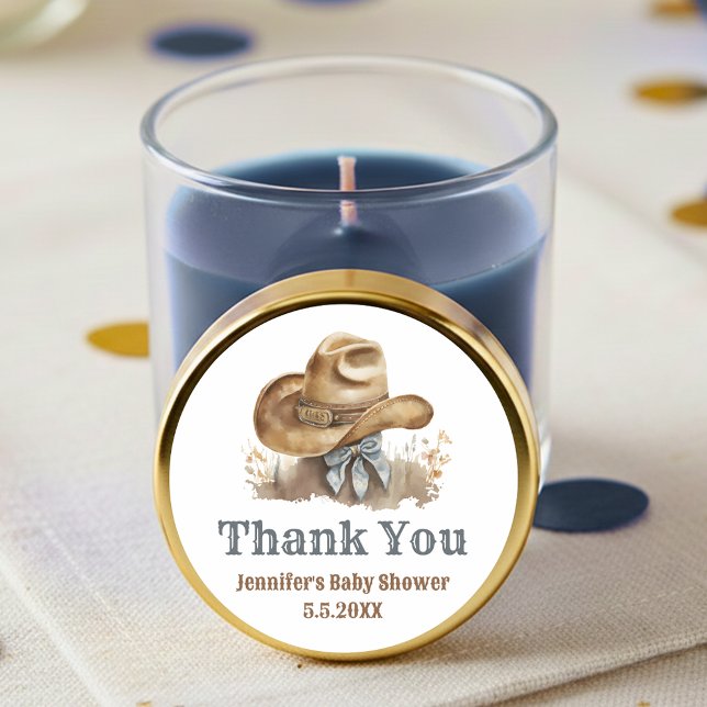 Pegatina Redonda  little cowboy hat baby shower thank you western (Subido por el creador)