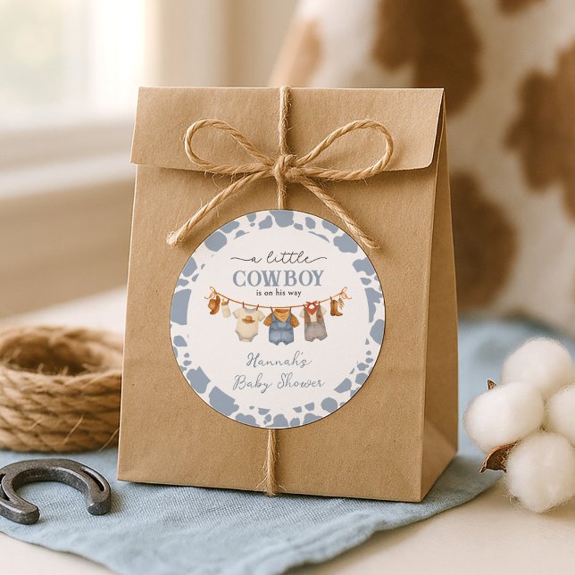 Pegatina Redonda Little Cowboy Western Baby Shower (Subido por el creador)