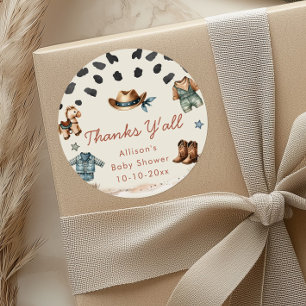 Pegatina Redonda Little Cowboy western boy bebé ducha de bebé