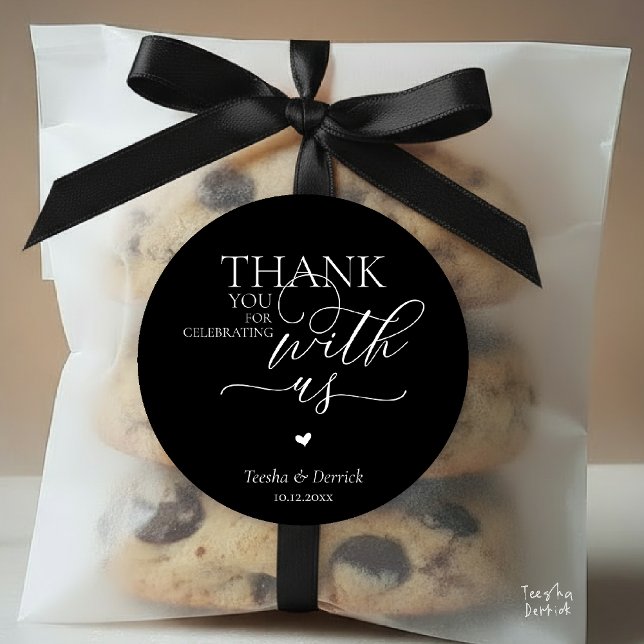 Pegatina Redonda Little Cute Heart, With Huge Love Thank You Gifts  (Modern Boho Wedding little Cute Heart Huge Love Thank You Gifts Classic Round Sticker in Black White)