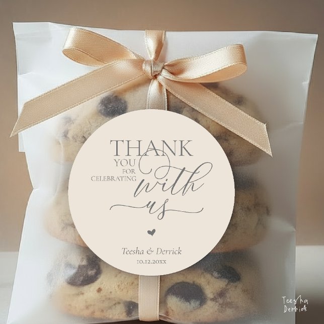 Pegatina Redonda Little Cute Heart, With Huge Love Thank You Gifts  (Modern Boho Wedding little Cute Heart Huge Love Thank You Gifts Classic Round Sticker in Cream Grey)