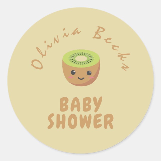 Pegatina Redonda Little Cutie Kiwi Baby Shower (Anverso)
