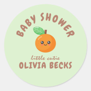 Pegatina Redonda Little Cutie Naranja Baby Shower