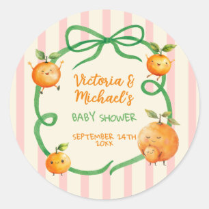 Pegatina Redonda Little Cutie Naranja Baby Shower