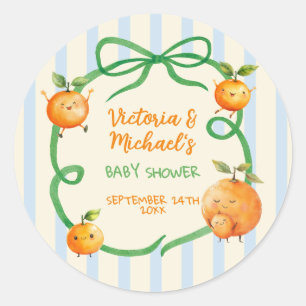 Pegatina Redonda Little Cutie Naranja Baby Shower