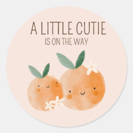 Pegatina Redonda Little Cutie Naranja Citrus Botanus Baby Shower