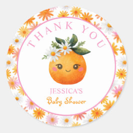 Pegatina Redonda Little Cutie Naranja Fruit Baby Shower Gracias