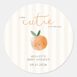 Pegatina Redonda Little Cutie Orange Citrus Baby Shower