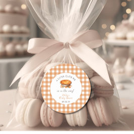 Pegatina Redonda Little Cutie Pie Fall Pumpkin Gingham Baby Shower