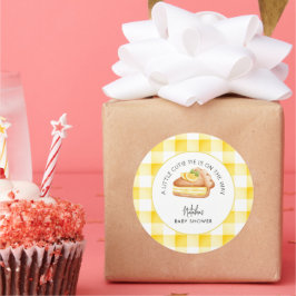 Pegatina Redonda Little Cutie Pie Yellow Gingham Plaid Baby Shower
