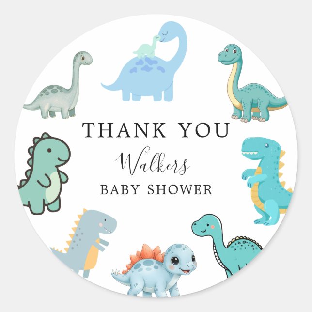 Pegatina Redonda Little Dinosaur Cute Baby Shower (Anverso)