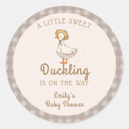 Pegatina Redonda Little Duckhouse Gingham Baby Shower