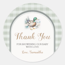 Pegatina Redonda Little Duckling Gingham Baby Shower Gracias