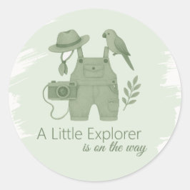 Pegatina Redonda Little Explorer Is On The Way Baby Shower