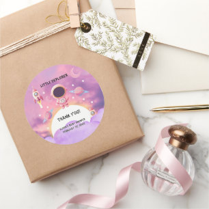 Pegatina Redonda Little Explorer Modern Purple Baby Shower