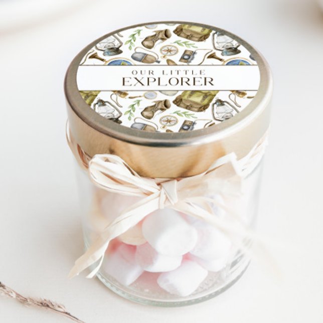 Pegatina Redonda Little Explorer Neutral Personalizado Favor (Subido por el creador)