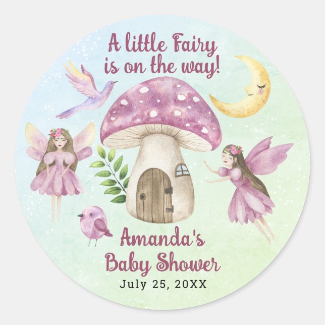 Pegatina Redonda Little Fairy Whimsical Baby Shower (Anverso)