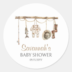 Pegatina Redonda Little Fisherman Baby Shower