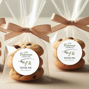 Pegatina Redonda Little Fishman Clothesline Fishing Baby Shower