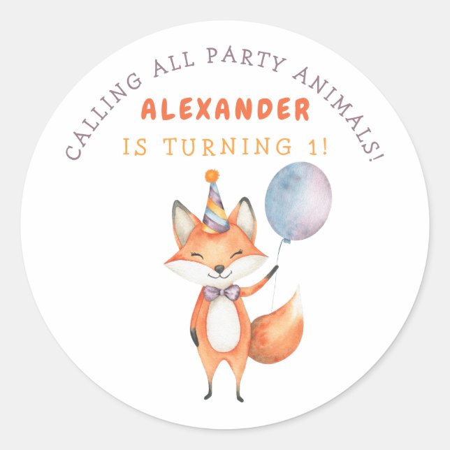Pegatina Redonda Little Fox Birthday Party (Anverso)