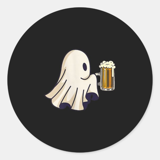 Pegatina Redonda Little Ghost Drinking Beer Funny Halloween Costume (Anverso)