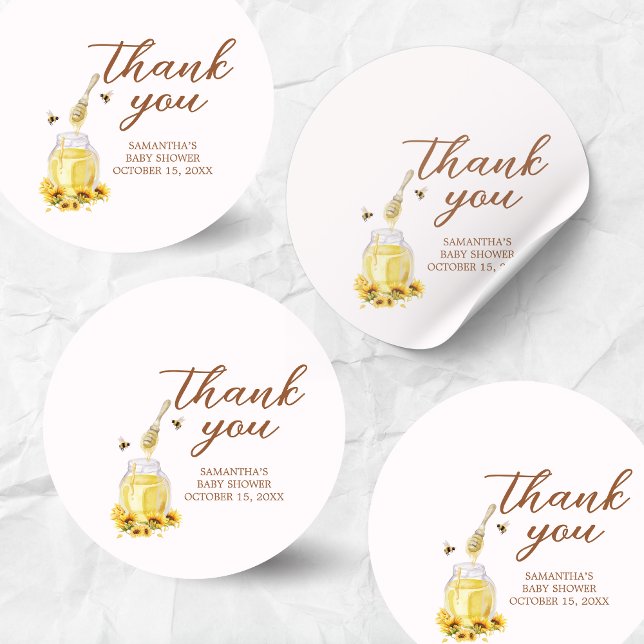 Pegatina Redonda Little Honey Baby Shower (A Little Honey is on the way Baby Shower Sticker)