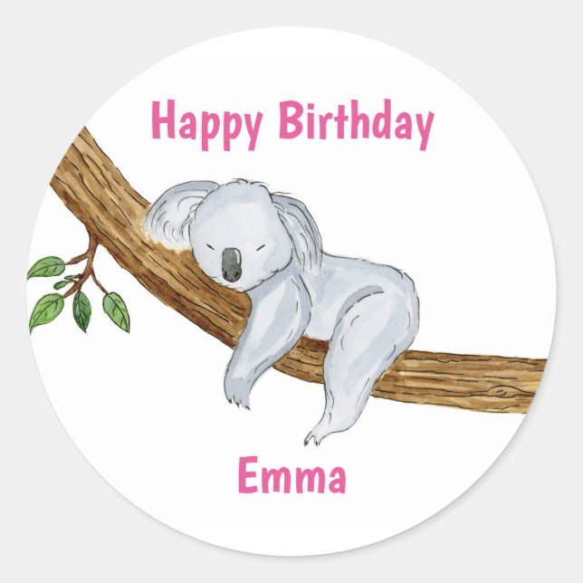 Pegatina Redonda Little Koala Happy Birday (Anverso)