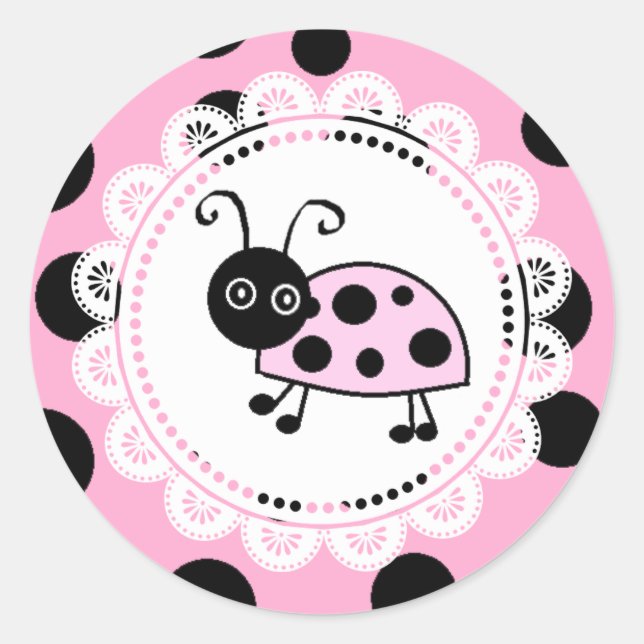 Pegatina Redonda Little Lady Pink Ladybug (Anverso)