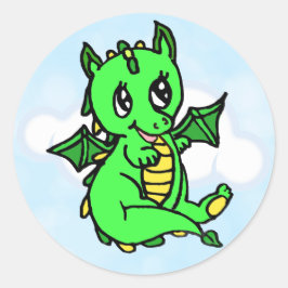 Pegatina Redonda Little Lime Green Dragon Fairy Tale Birday