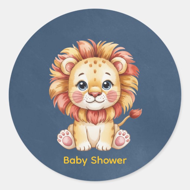 Pegatina Redonda Little Lion Boy Baby Shower (Anverso)