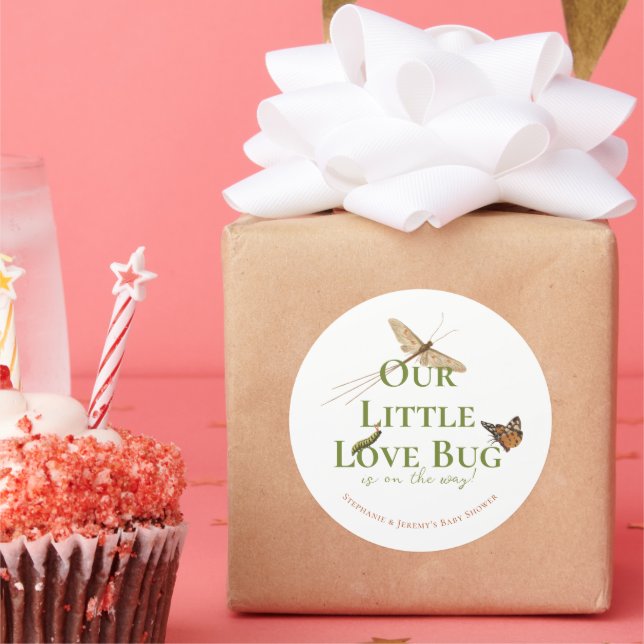 Pegatina Redonda Little Love Bug Baby Shower (Fiesta)