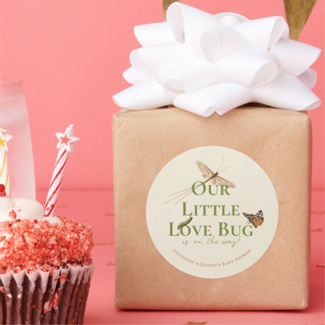 Pegatina Redonda Little Love Bug Baby Shower (Fiesta)