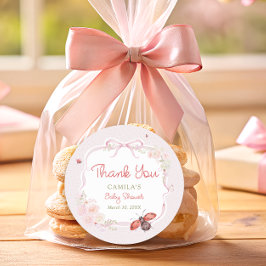 Pegatina Redonda Little Love Bug Bloom Pink Baby Shower Thank you