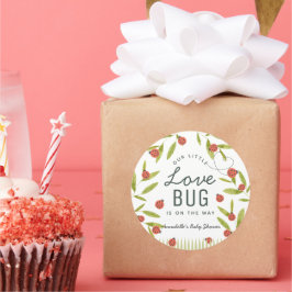 Pegatina Redonda Little Love Bug Ladybug Leaf Baby Shower