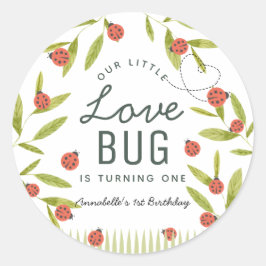 Pegatina Redonda Little Love Bug Ladybug Leaf Cumpleaños