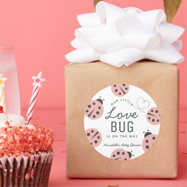 Pegatina Redonda Little Love Bug Pink Ladybug Baby Shower (Fiesta)