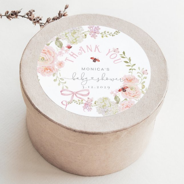 Pegatina Redonda Little Love Bug Wildflower Baby Shower Thank you (Subido por el creador)