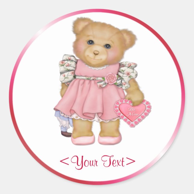 Pegatina Redonda Little Love Teddy - Personalizar Textos (Anverso)