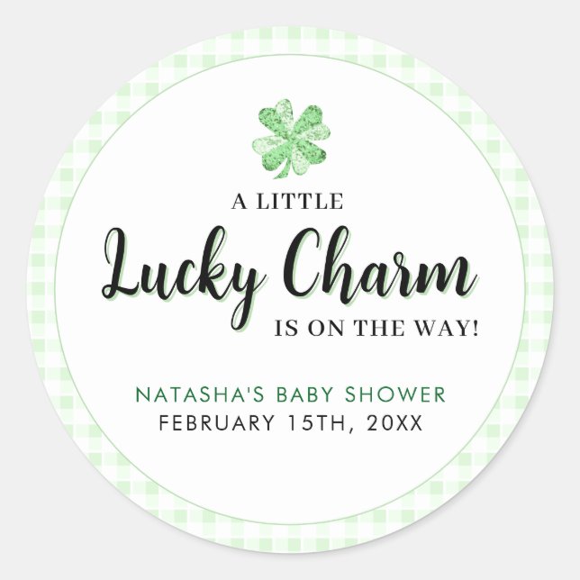Pegatina Redonda Little Lucky Charm St Patrick's Baby Shower (Anverso)