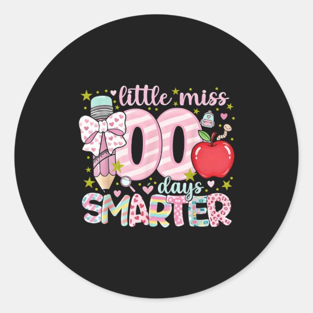 Pegatina Redonda Little Miss 100 Days Smarter Kids Girls 100th Day  (Anverso)