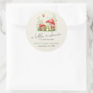 Pegatina Redonda LIttle Mushroom en Way Frog Baby Shower