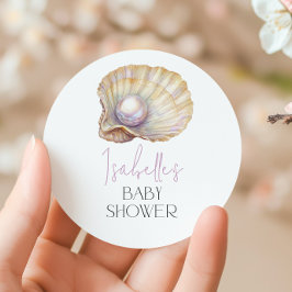 Pegatina Redonda Little Pearl Ocean Oyster Beach Baby Shower