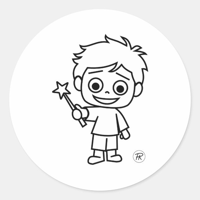 Pegatina Redonda Little Phiri und Zauberstab (Anverso)