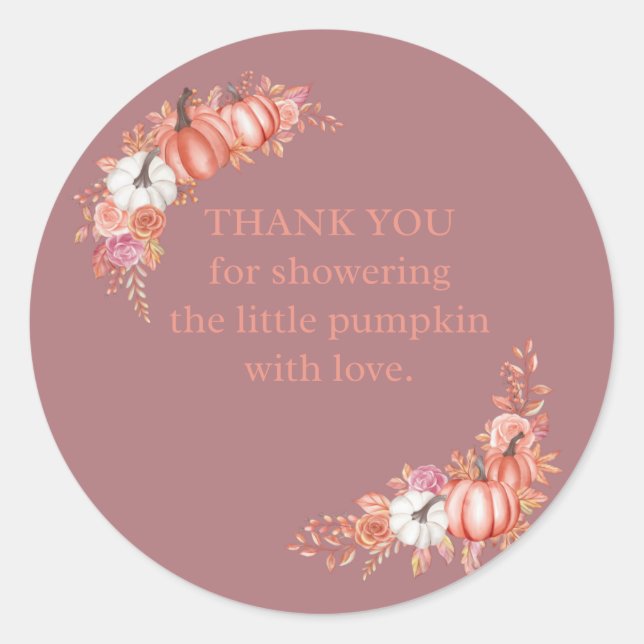 Pegatina Redonda Little Pumpkin Baby Shower Thank You Sticker (Anverso)