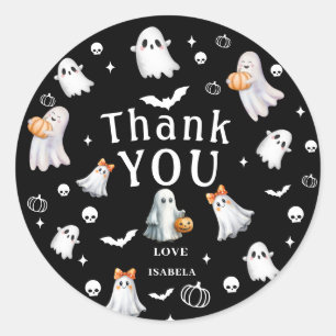 Pegatina Redonda Little Pumpkin Boo – Baby Shower de Halloween