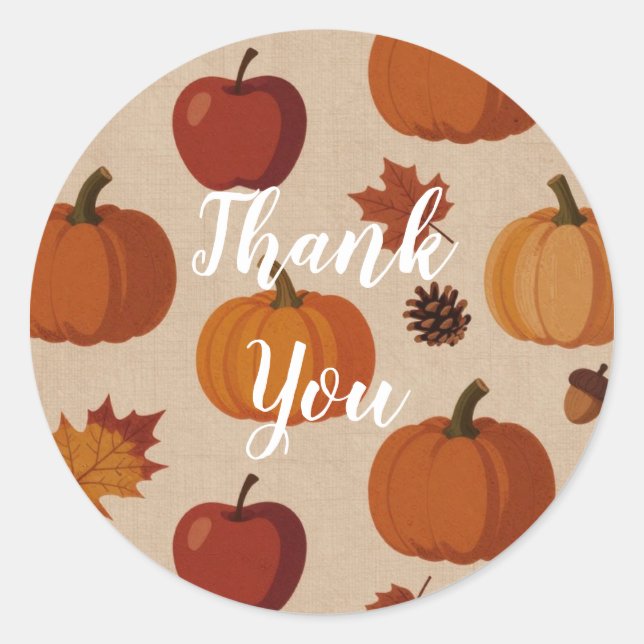 Pegatina Redonda Little Pumpkin Fall Harvest | Baby Shower Sticker (Anverso)