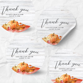 Pegatina Redonda Little Pumpkin Fall Picnic Baby Shower